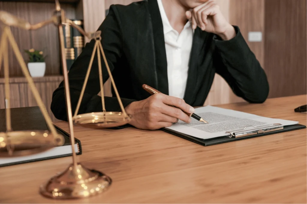 A lawyer going over papers