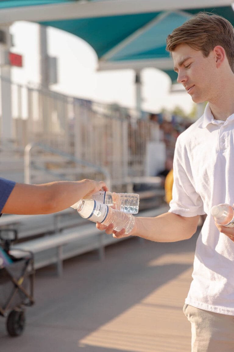 Handing out waters